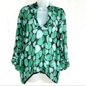 100% Silk Diane Von Furstenberg Green Blouse Top Shirt Size 2